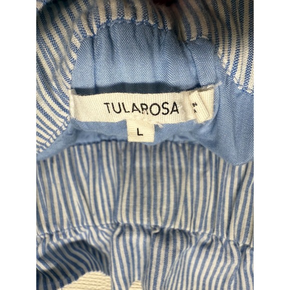 Tularosa Lana Midi Dress L Blue Stripe Embroidered Off Shoulder Tiered Tassel - Picture 5 of 7